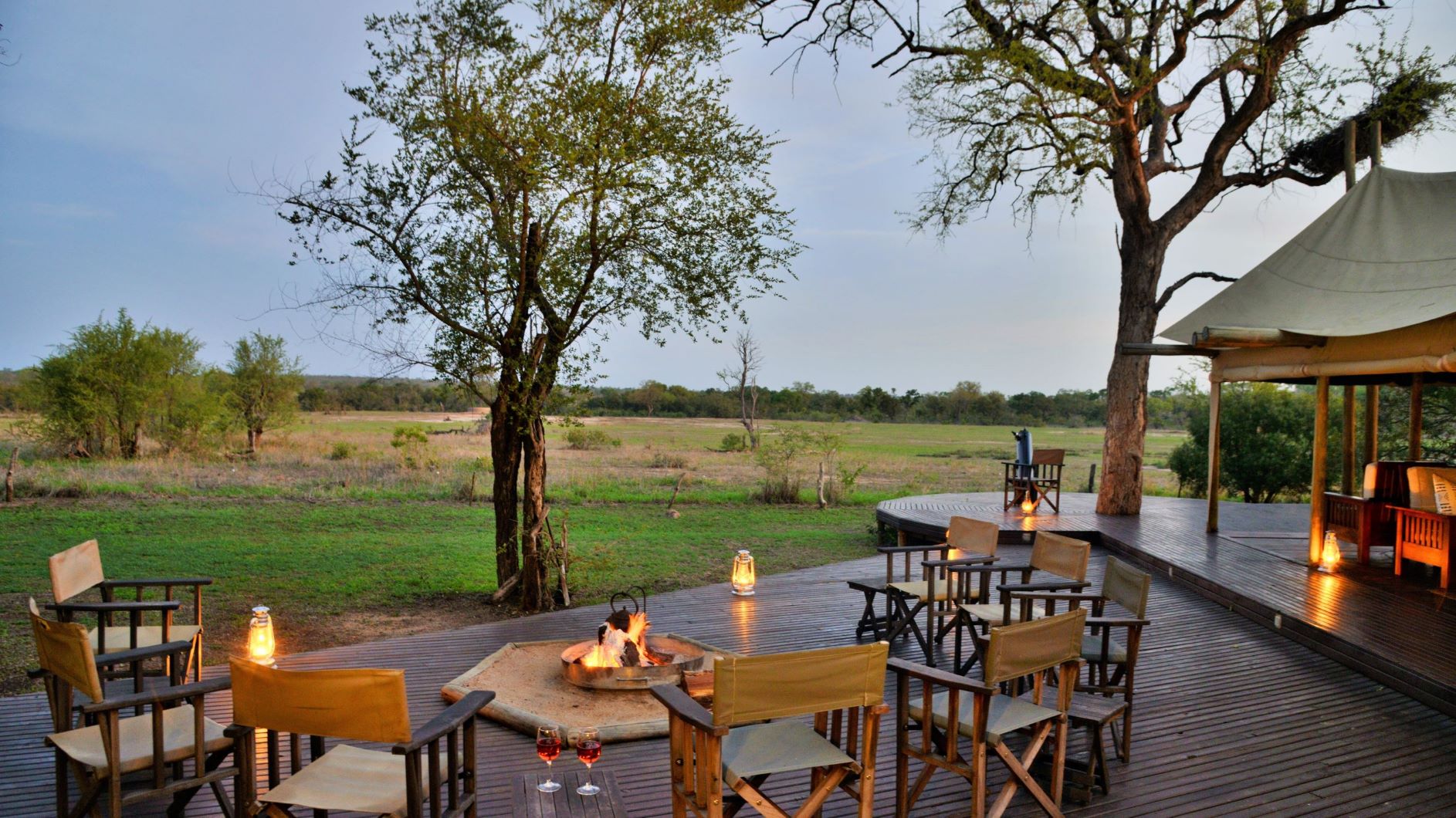 Plains Camp (home of Rhino Walking Safaris) - HR - Main Lodge Boma lit up - 2mp
