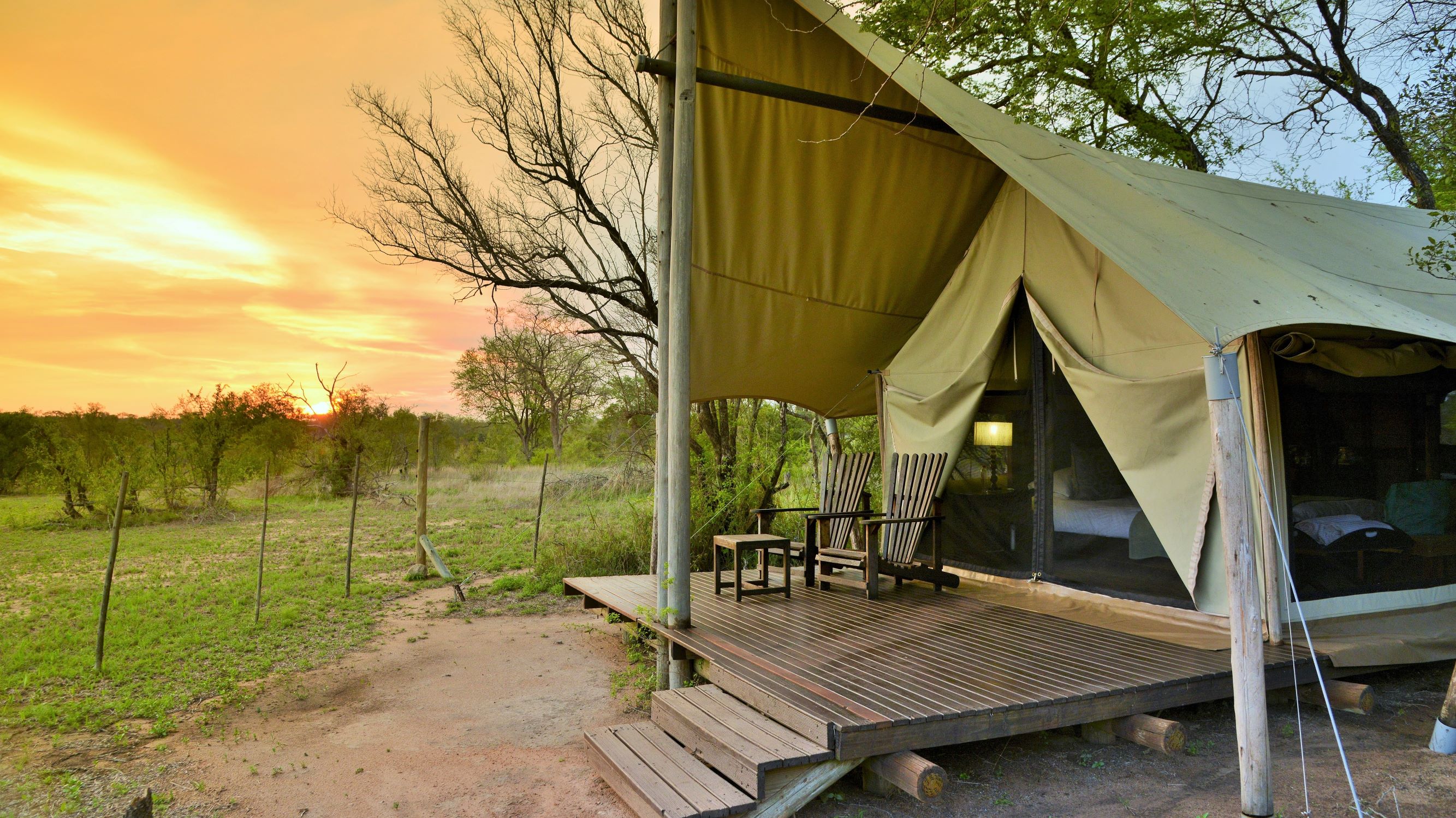 Plains Camp (home of Rhino Walking Safaris) - HR - Tent Exterior Sunset