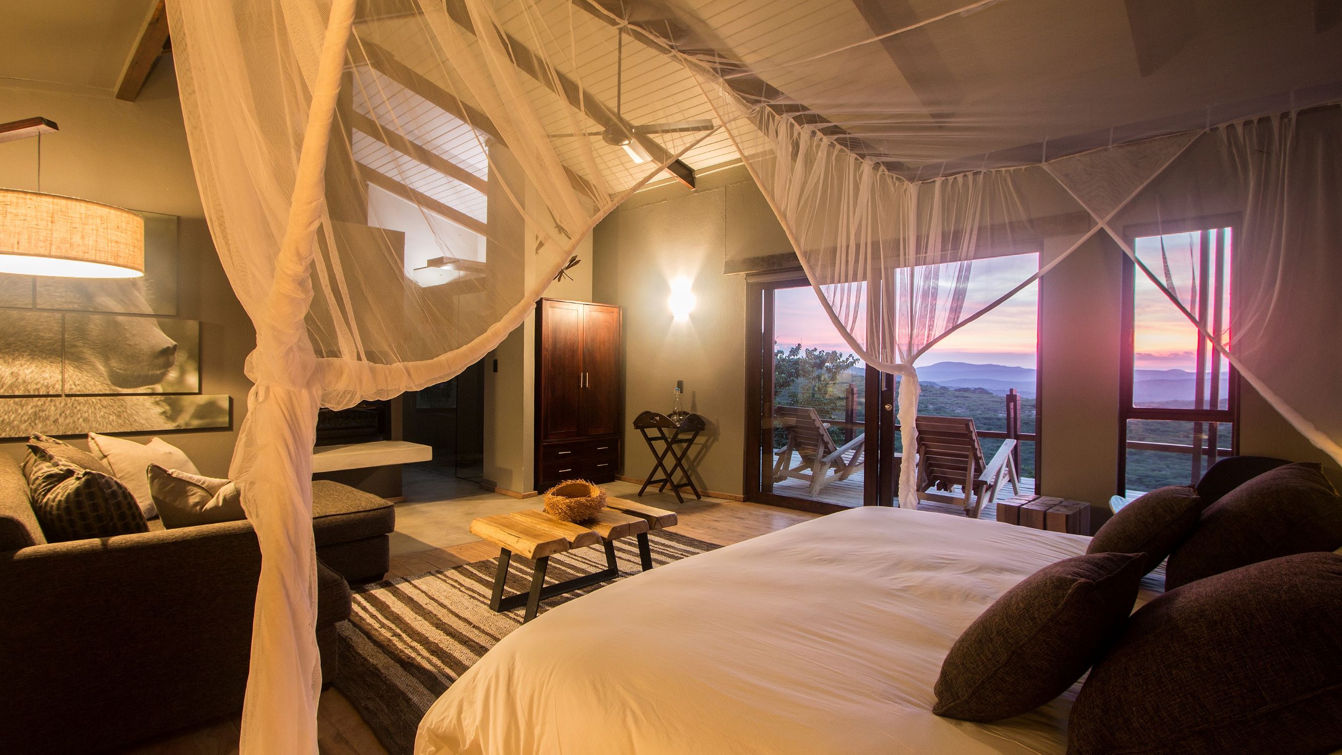 Rhino Ridge Safari Lodge Bedroom with view